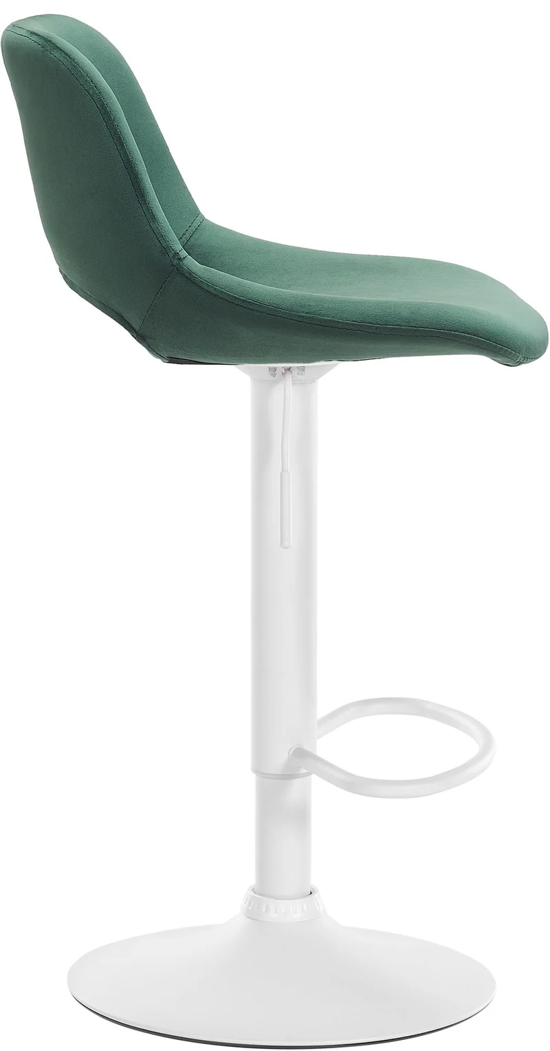 Tabouret de bar chaise haute x1 avec repose-pieds en velours vert piètement métallique blanc 10_0004606