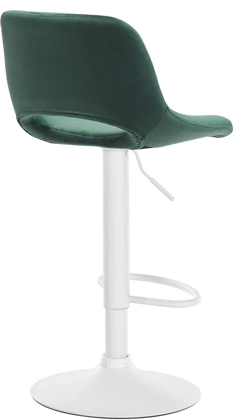 Tabouret de bar chaise haute x1 avec repose-pieds en velours vert piètement métallique blanc 10_0004606