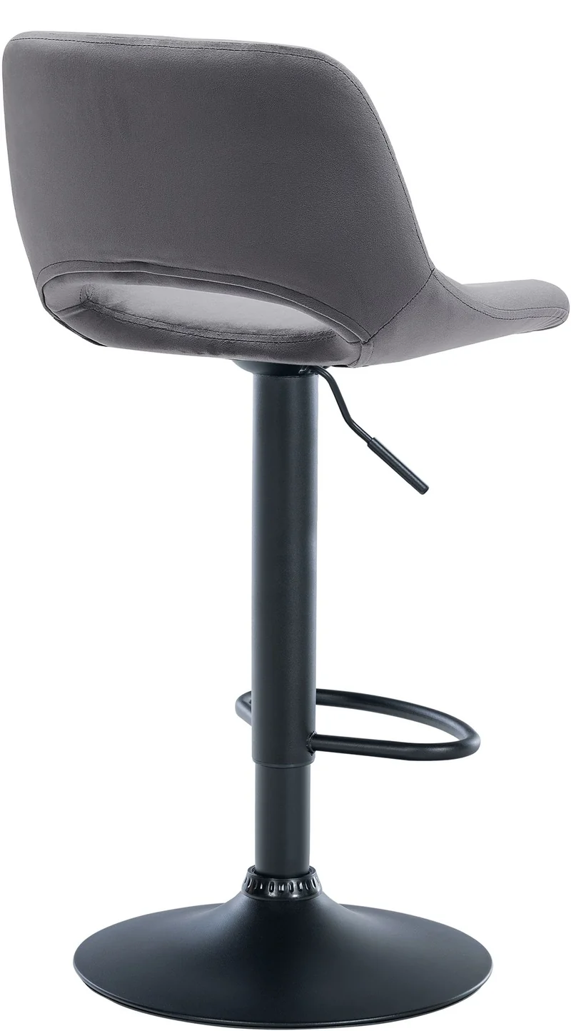 Tabouret de bar chaise haute x1 avec repose-pieds en velours gris foncé piètement métallique noir 10_0004602