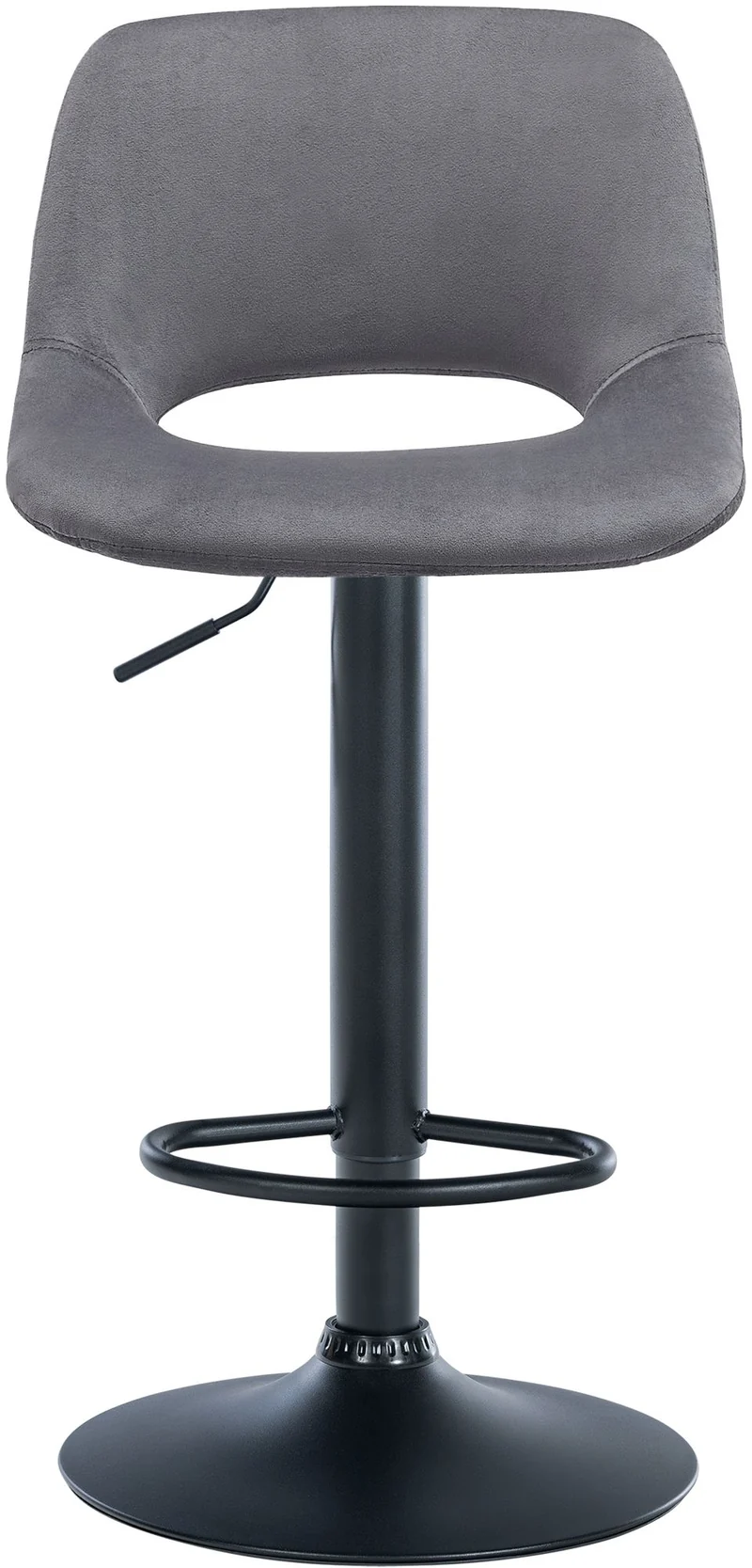 Tabouret de bar chaise haute x1 avec repose-pieds en velours gris foncé piètement métallique noir 10_0004602
