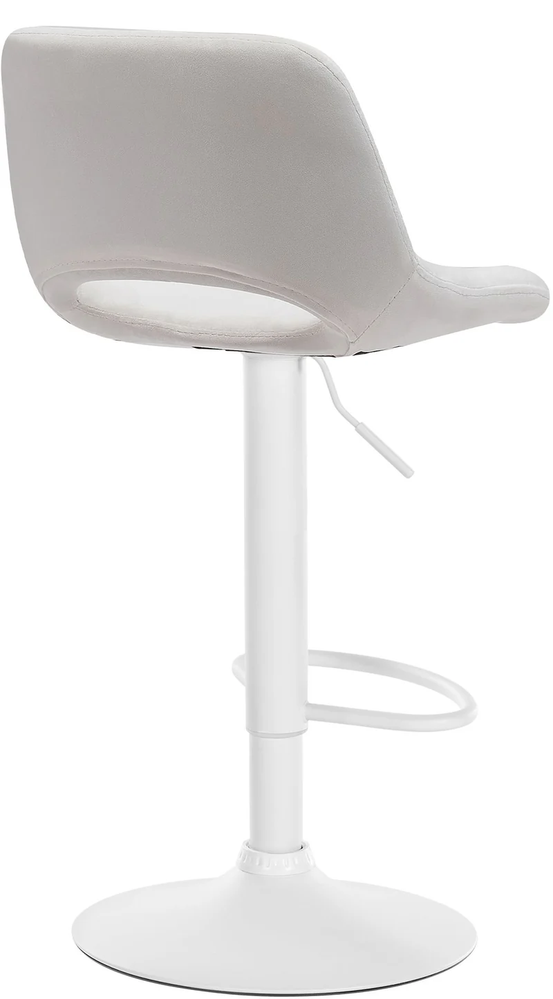 Tabouret de bar chaise haute x1 avec repose-pieds en velours crème piètement métallique blanc 10_0004604