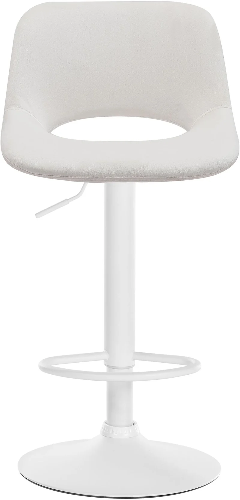 Tabouret de bar chaise haute x1 avec repose-pieds en velours crème piètement métallique blanc 10_0004604