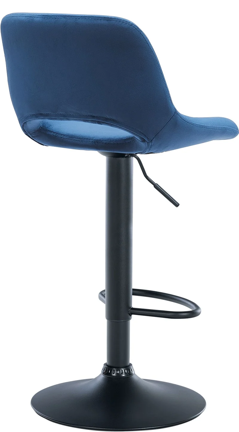 Tabouret de bar chaise haute x1 avec repose-pieds en velours bleu piètement métallique noir 10_0004598