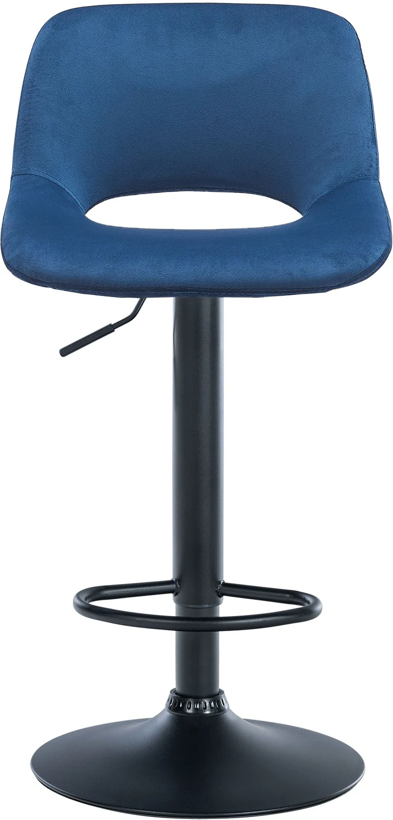 Tabouret de bar chaise haute x1 avec repose-pieds en velours bleu piètement métallique noir 10_0004598