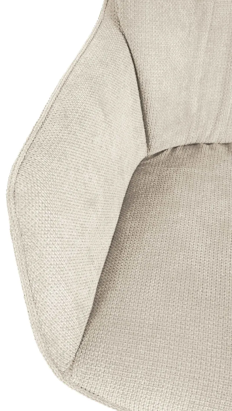 Chaise de salle à manger pivotant avec accoudoirs x1 en tissu crème et piètement en métal noir 10_0002042