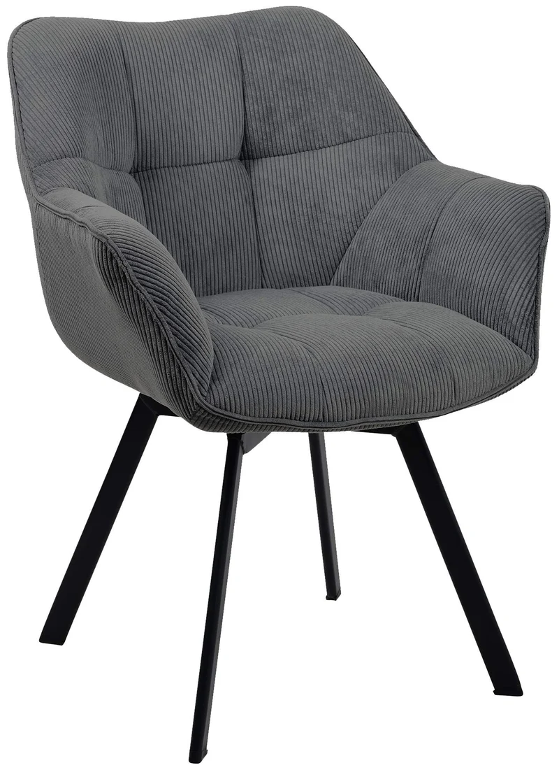 Chaise de salle à manger assise pivotante confortable en velours côtelé gris foncé et métal noir 10_0002039