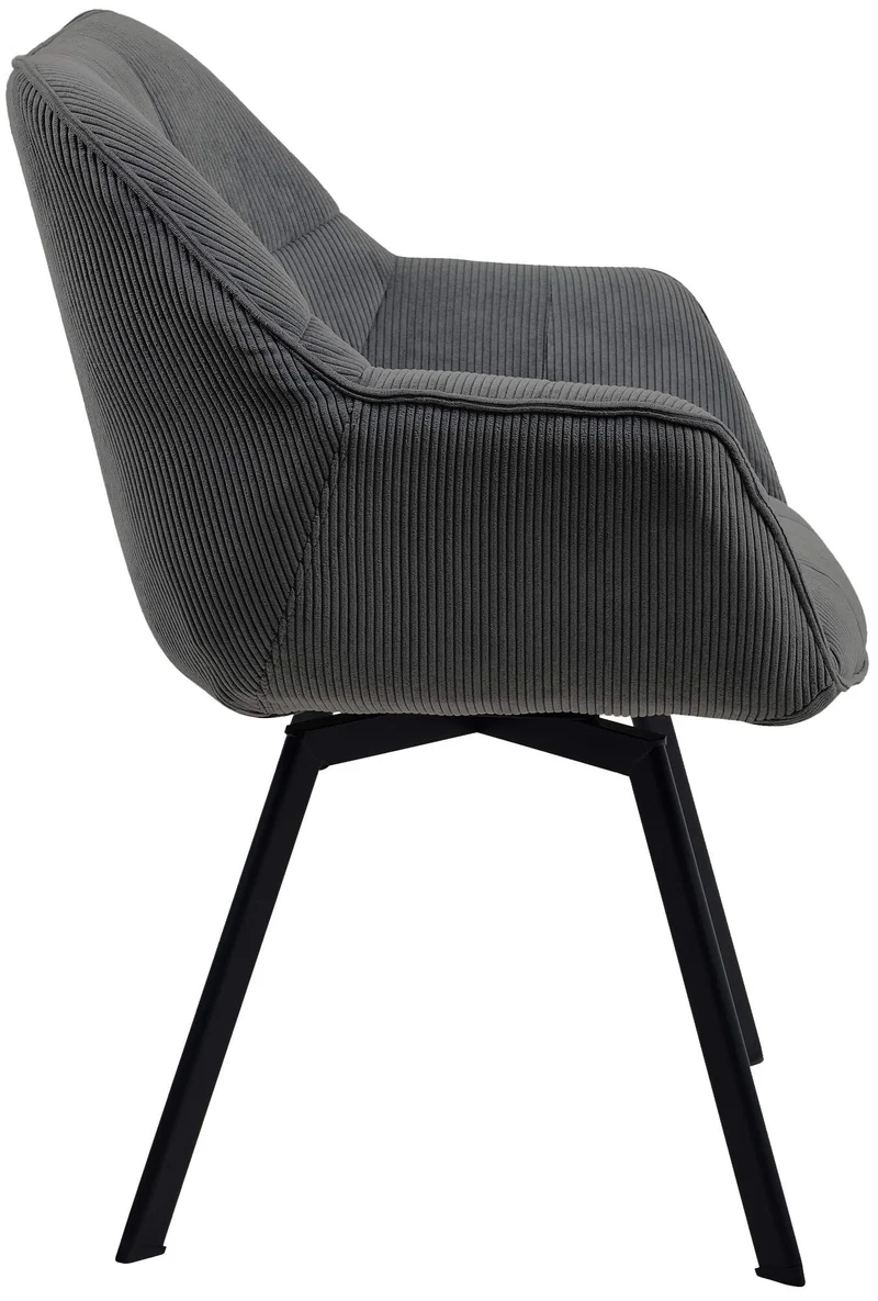 Chaise de salle à manger assise pivotante confortable en velours côtelé gris foncé et métal noir 10_0002039