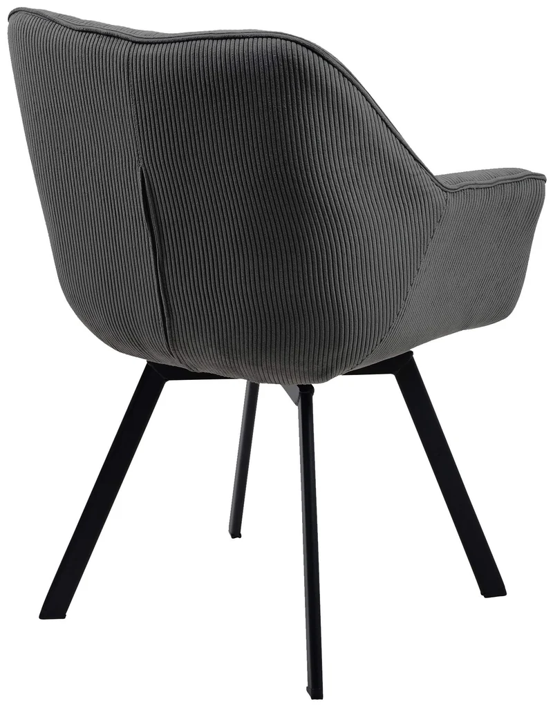 Chaise de salle à manger assise pivotante confortable en velours côtelé gris foncé et métal noir 10_0002039