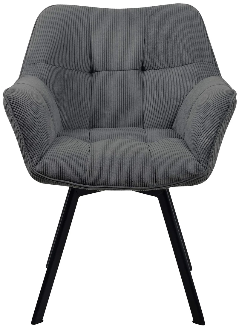 Chaise de salle à manger assise pivotante confortable en velours côtelé gris foncé et métal noir 10_0002039