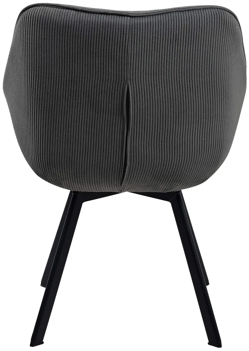 Chaise de salle à manger assise pivotante confortable en velours côtelé gris foncé et métal noir 10_0002039