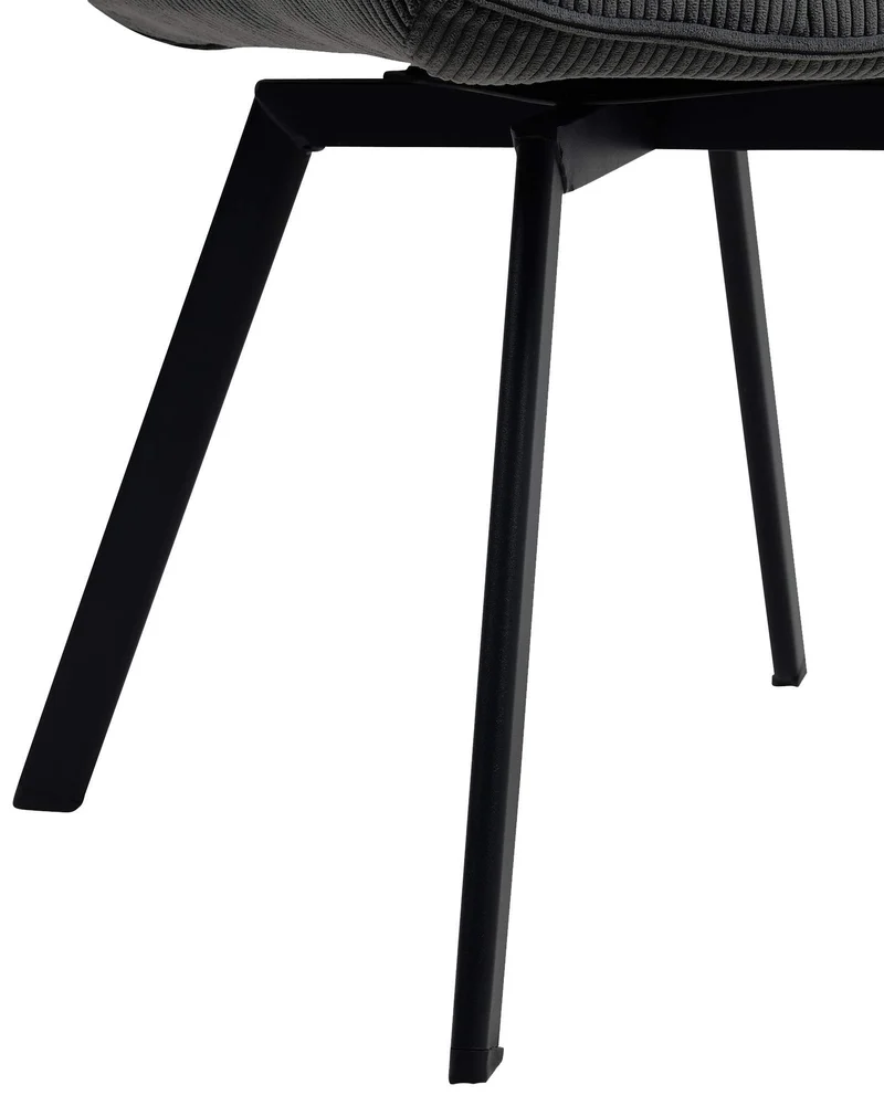 Chaise de salle à manger assise pivotante confortable en velours côtelé gris foncé et métal noir 10_0002039