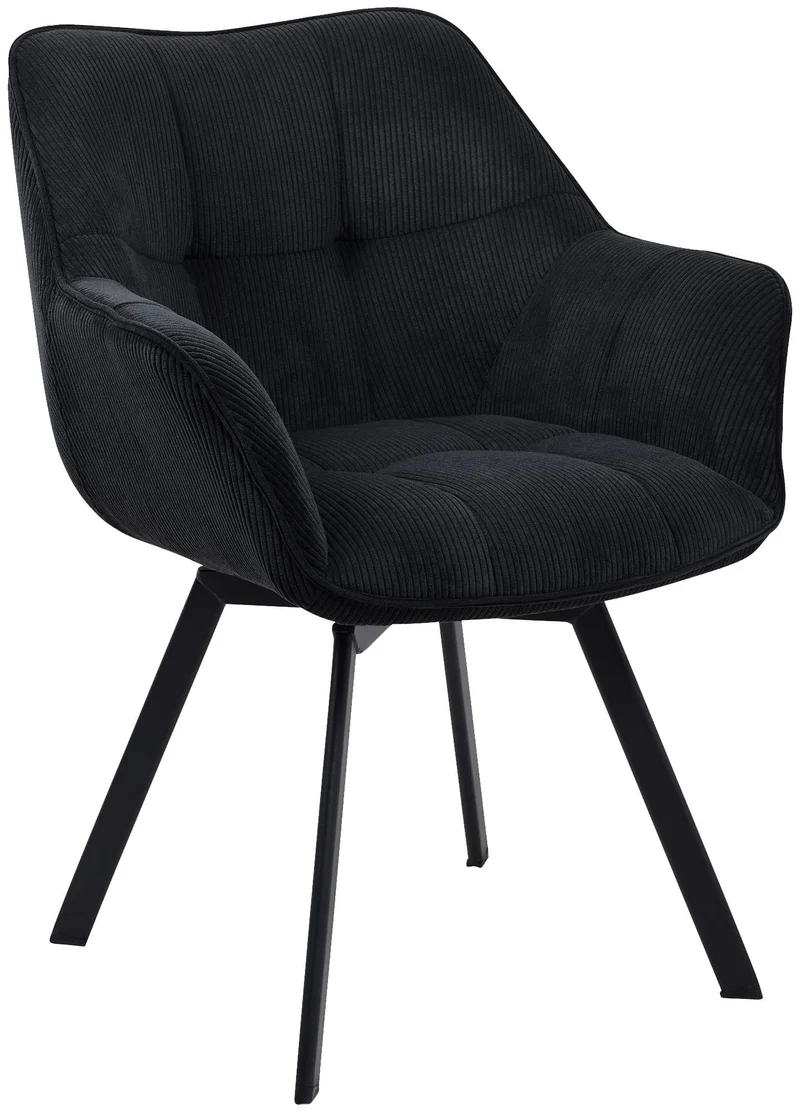 Chaise de salle à manger assise pivotante confortable en velours côtelé noir et métal noir 10_0002038