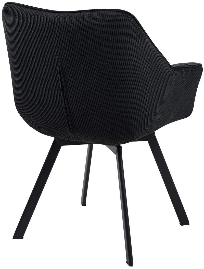 Chaise de salle à manger assise pivotante confortable en velours côtelé noir et métal noir 10_0002038