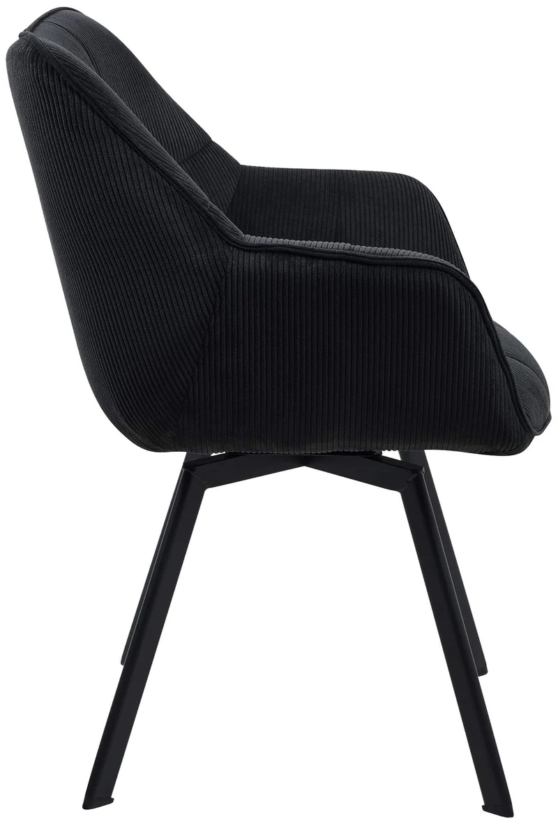 Chaise de salle à manger assise pivotante confortable en velours côtelé noir et métal noir 10_0002038