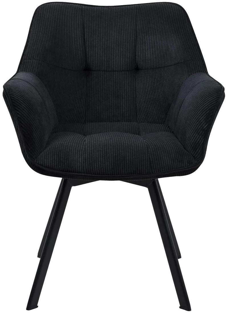 Chaise de salle à manger assise pivotante confortable en velours côtelé noir et métal noir 10_0002038