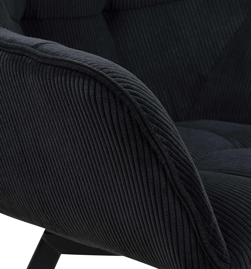 Chaise de salle à manger assise pivotante confortable en velours côtelé noir et métal noir 10_0002038