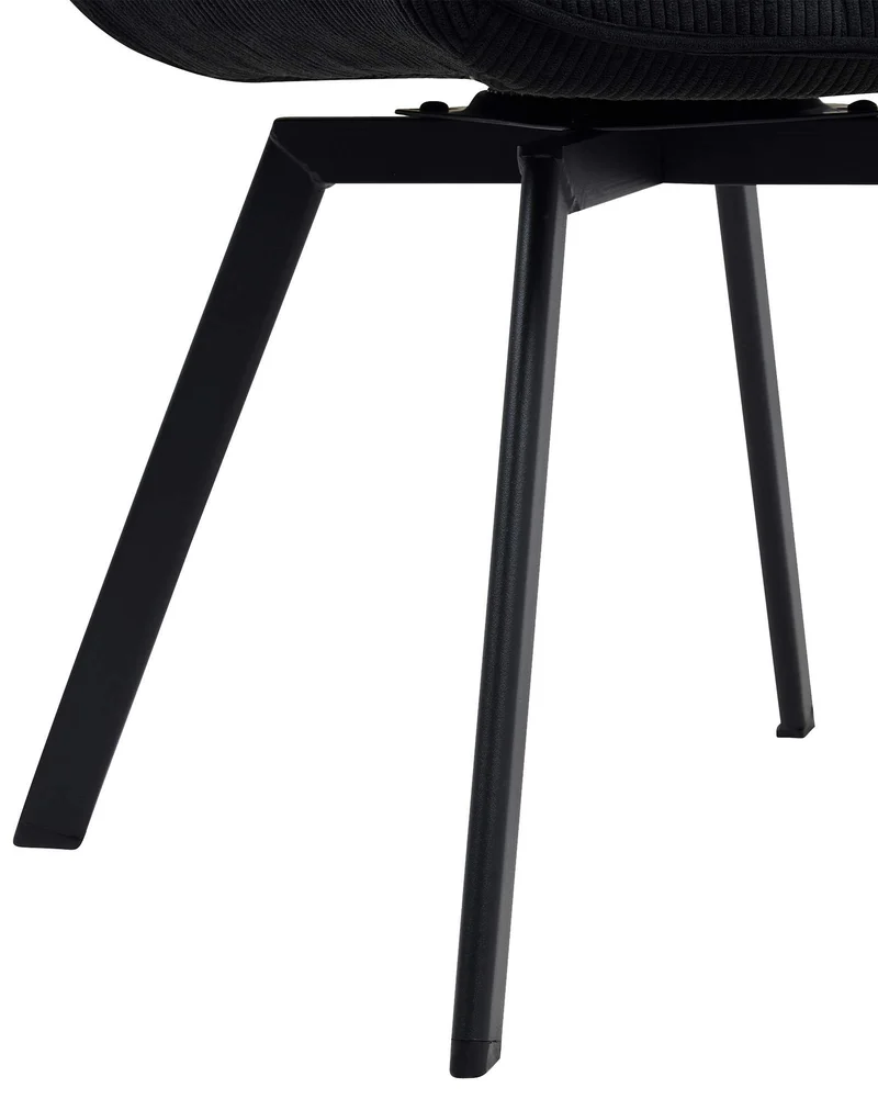 Chaise de salle à manger assise pivotante confortable en velours côtelé noir et métal noir 10_0002038