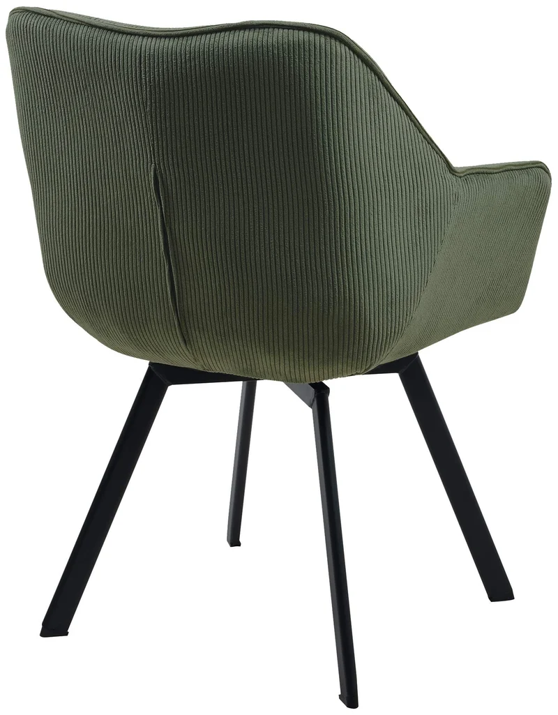 Chaise de salle à manger assise pivotante confortable en velours côtelé vert et métal noir 10_0002035