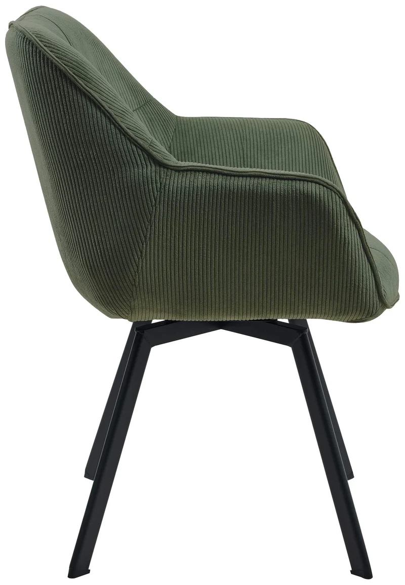 Chaise de salle à manger assise pivotante confortable en velours côtelé vert et métal noir 10_0002035