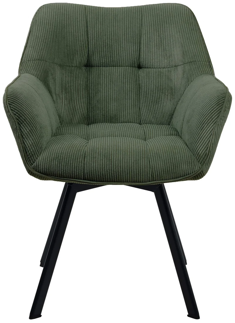 Chaise de salle à manger assise pivotante confortable en velours côtelé vert et métal noir 10_0002035