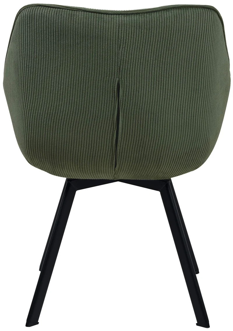 Chaise de salle à manger assise pivotante confortable en velours côtelé vert et métal noir 10_0002035