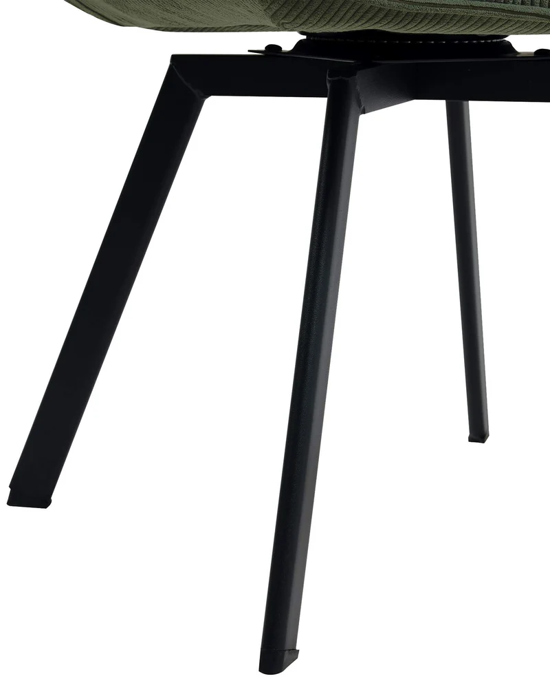 Chaise de salle à manger assise pivotante confortable en velours côtelé vert et métal noir 10_0002035