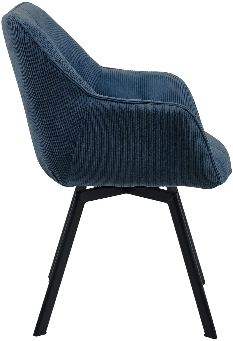 Chaise de salle à manger assise pivotante confortable en velours côtelé bleu et métal noir 10_0002036