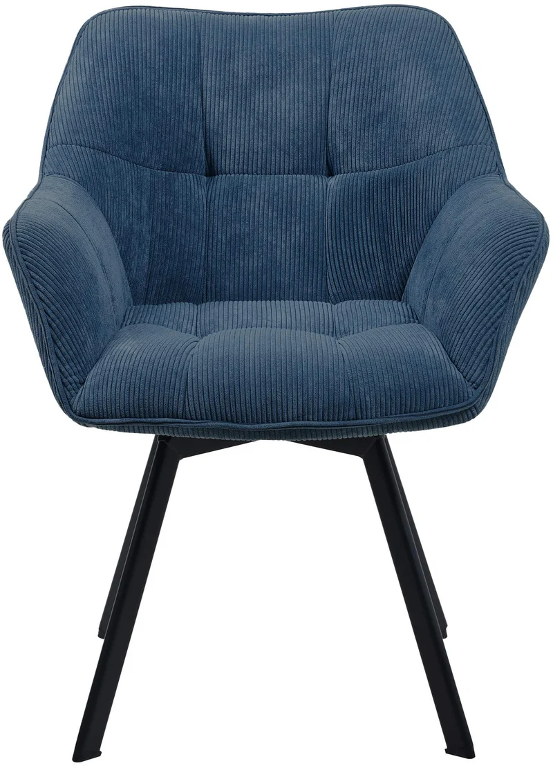 Chaise de salle à manger assise pivotante confortable en velours côtelé bleu et métal noir 10_0002036