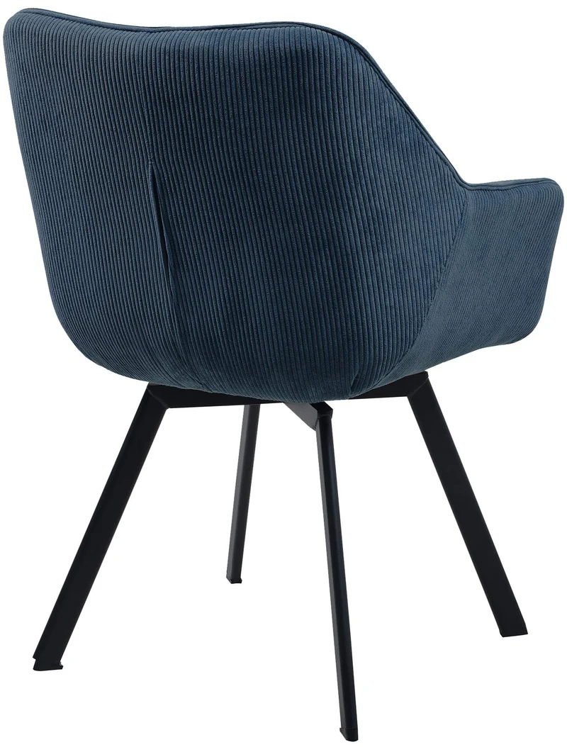 Chaise de salle à manger assise pivotante confortable en velours côtelé bleu et métal noir 10_0002036