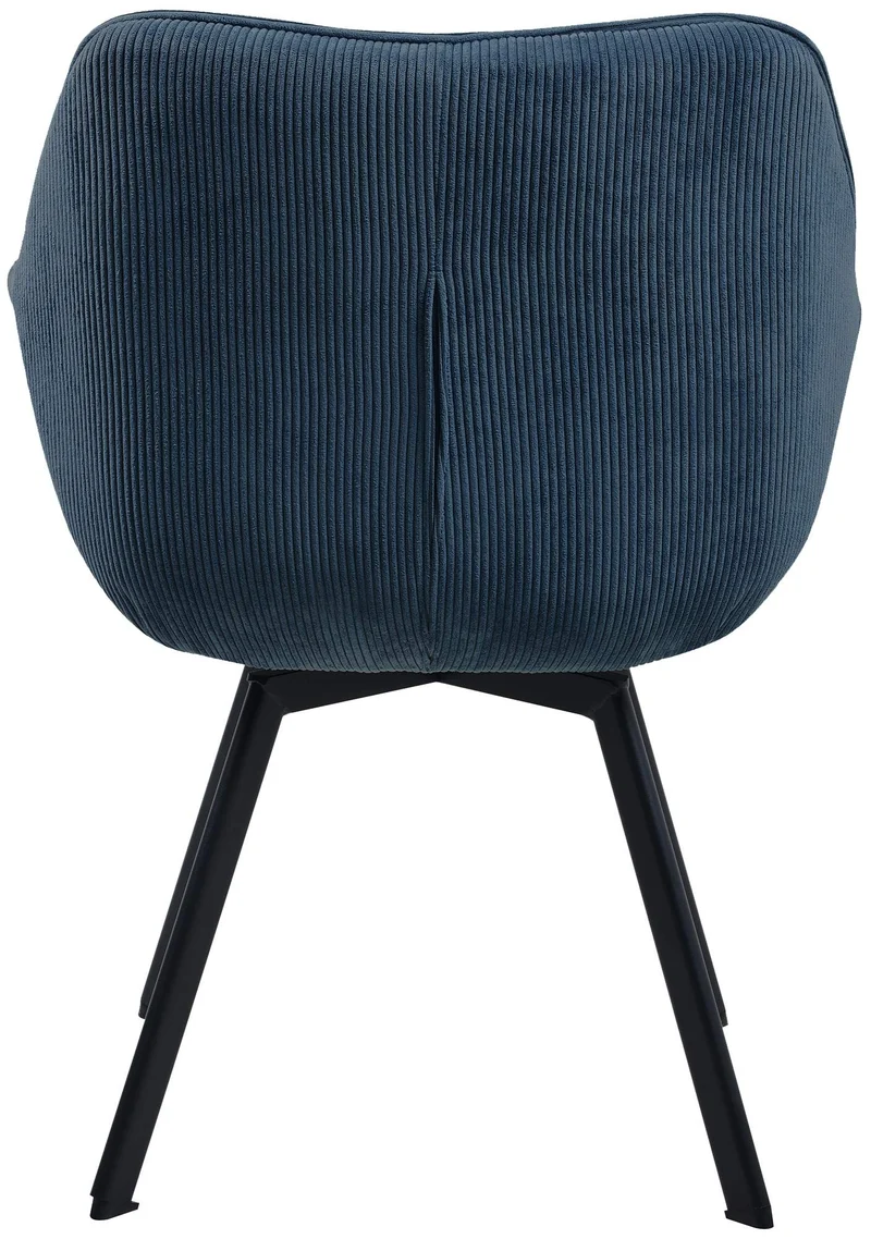 Chaise de salle à manger assise pivotante confortable en velours côtelé bleu et métal noir 10_0002036