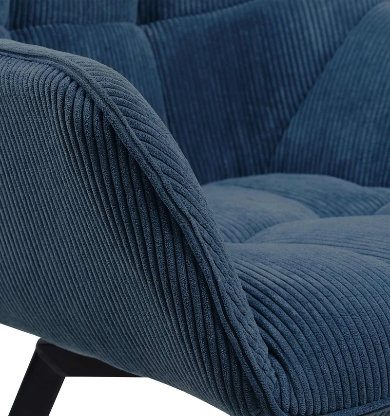 Chaise de salle à manger assise pivotante confortable en velours côtelé bleu et métal noir 10_0002036