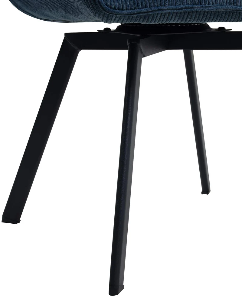 Chaise de salle à manger assise pivotante confortable en velours côtelé bleu et métal noir 10_0002036