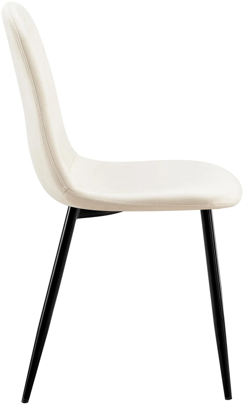 Chaise de salle à manger x1 design moderne coutures verticales velours blanc crème et pieds en métal noir 10_0001982