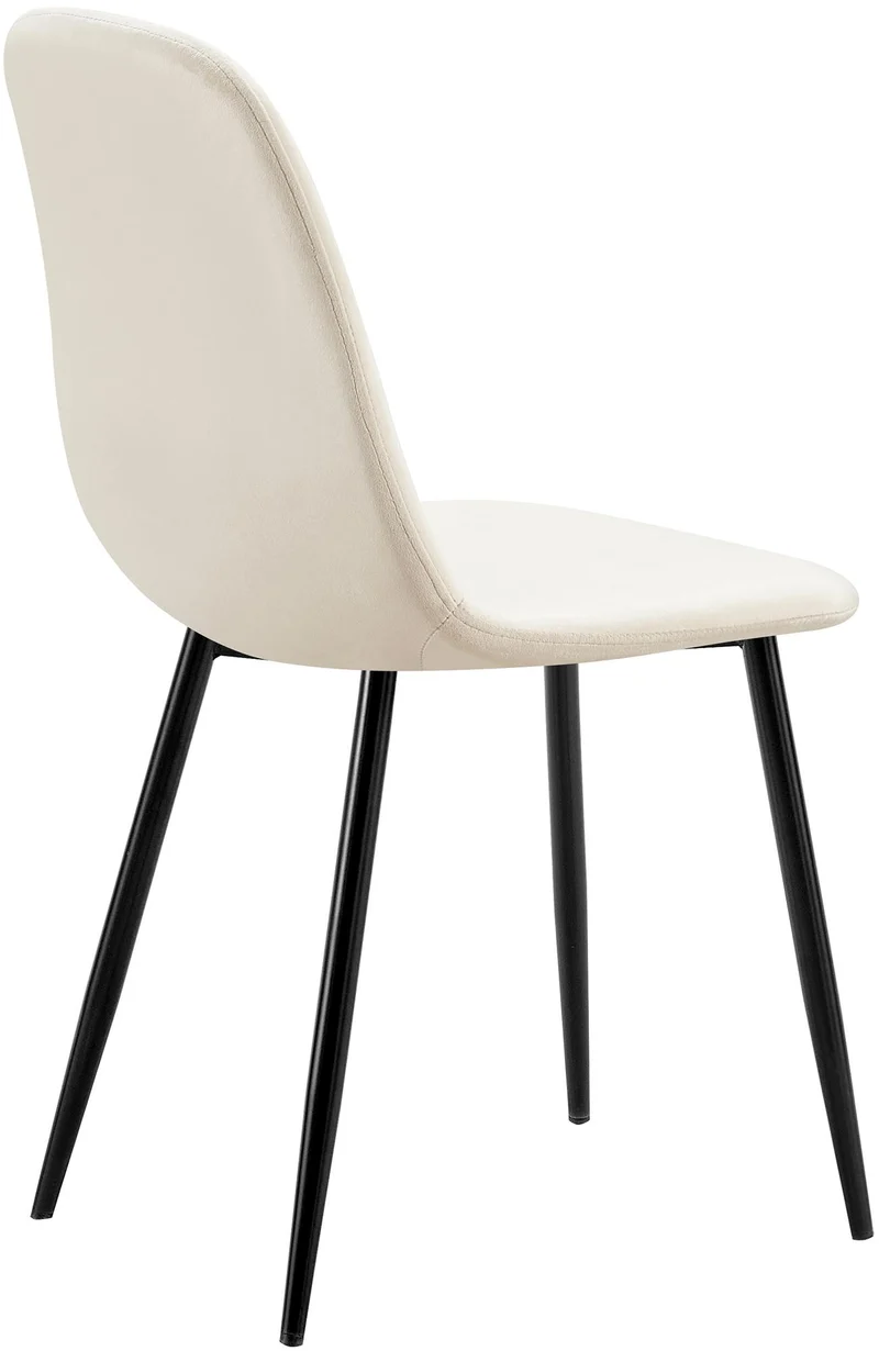 Chaise de salle à manger x1 design moderne coutures verticales velours blanc crème et pieds en métal noir 10_0001982