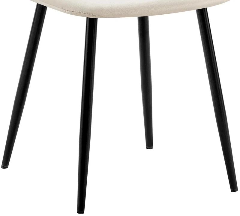Chaise de salle à manger x1 design moderne coutures verticales velours blanc crème et pieds en métal noir 10_0001982