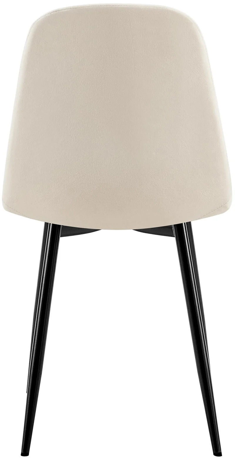 Chaise de salle à manger x1 design moderne coutures verticales velours blanc crème et pieds en métal noir 10_0001982
