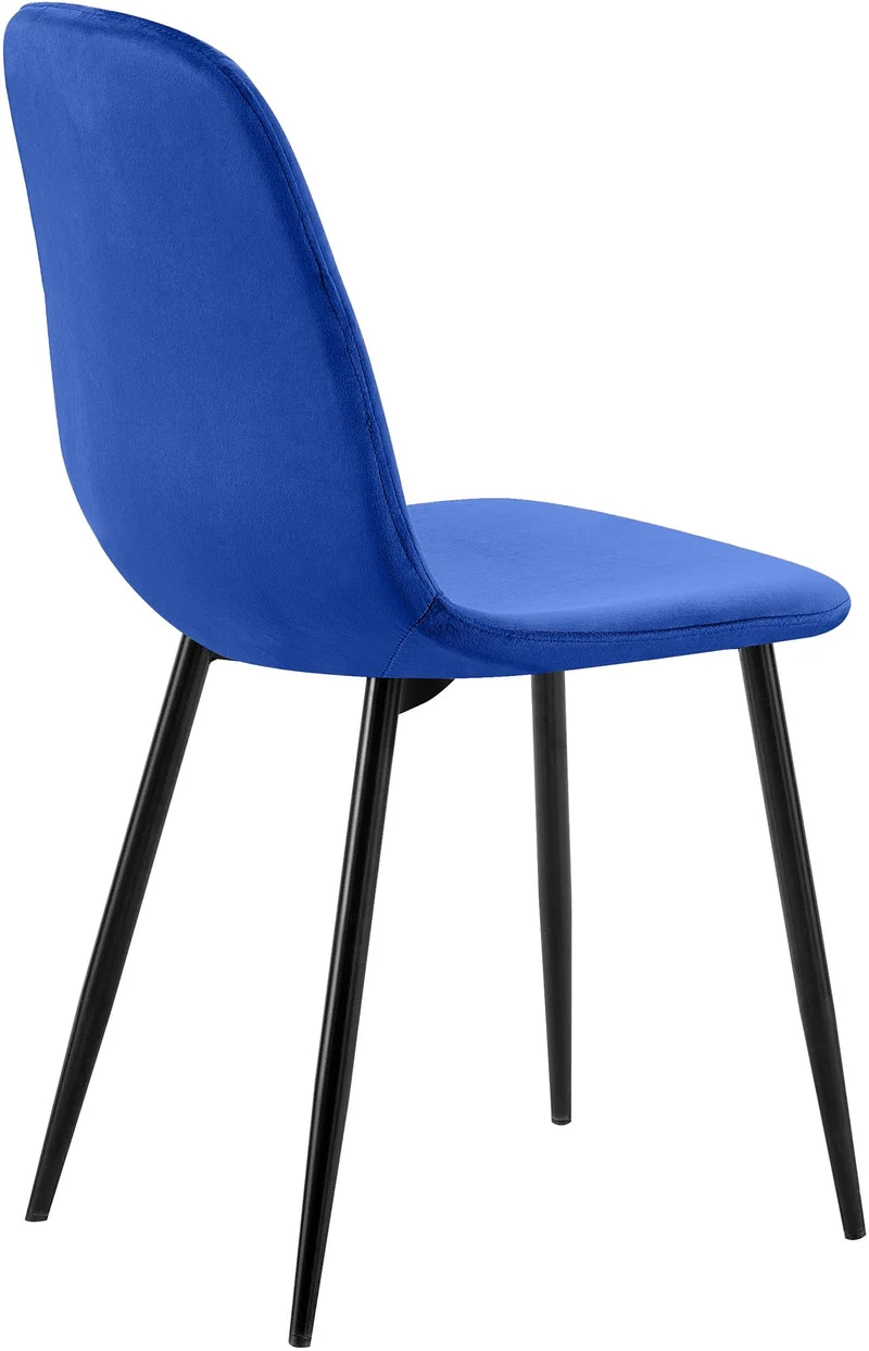 Chaise de salle à manger x1 design moderne coutures verticales velours bleu et pieds en métal noir 10_0001980