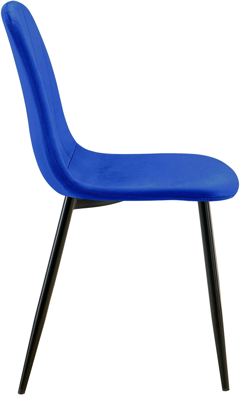 Chaise de salle à manger x1 design moderne coutures verticales velours bleu et pieds en métal noir 10_0001980
