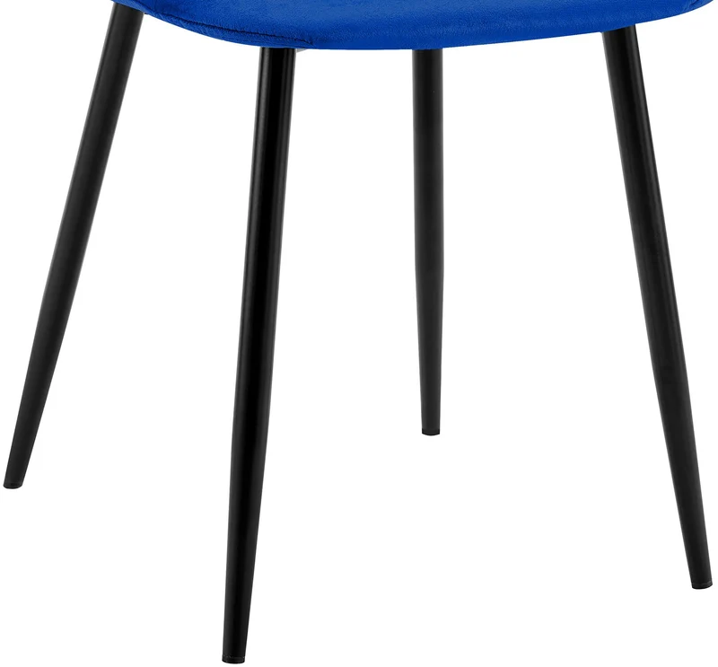Chaise de salle à manger x1 design moderne coutures verticales velours bleu et pieds en métal noir 10_0001980