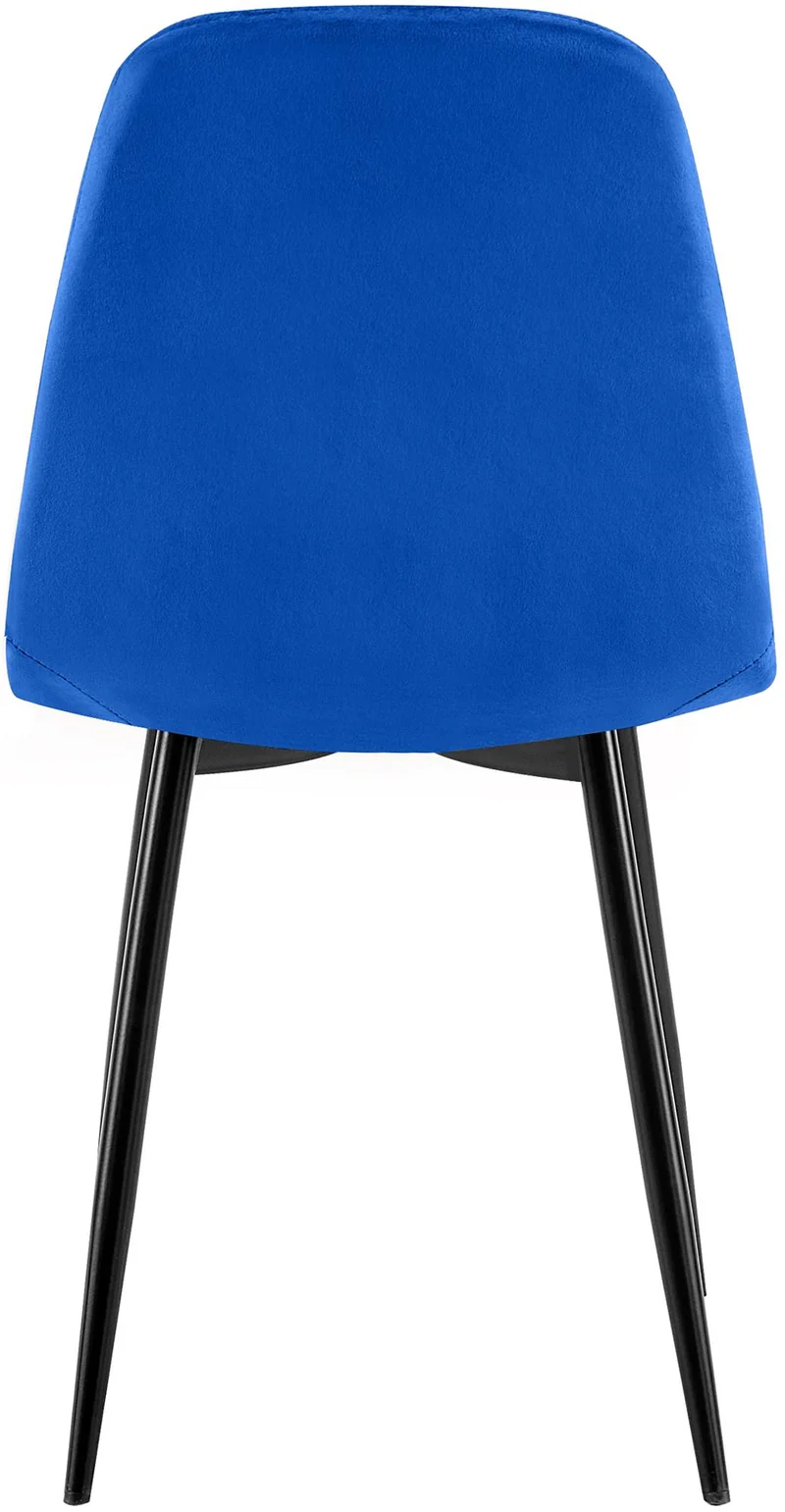 Chaise de salle à manger x1 design moderne coutures verticales velours bleu et pieds en métal noir 10_0001980