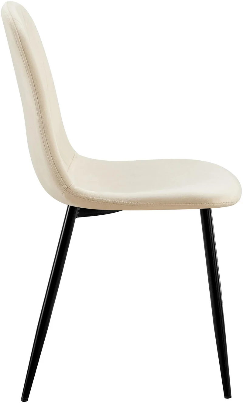 Chaise de salle à manger x1 design moderne coutures verticales velours crème et pieds en métal noir 10_0001981