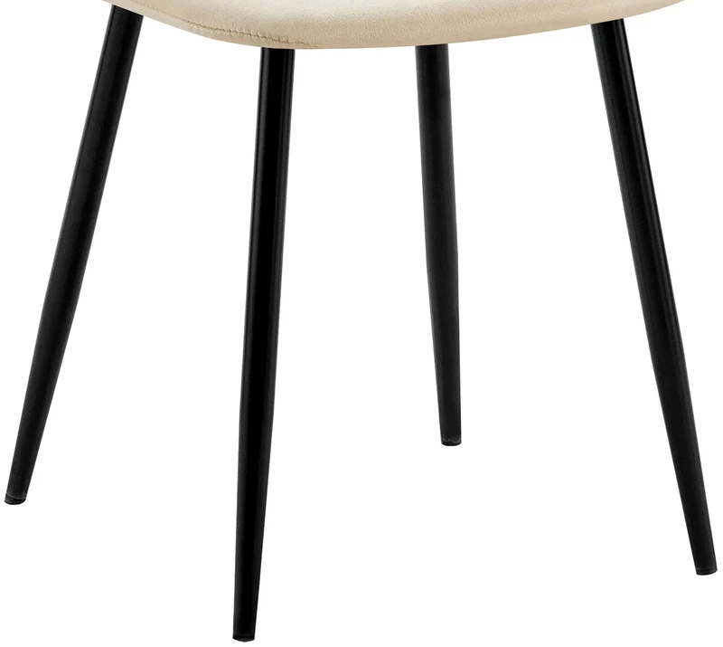 Chaise de salle à manger x1 design moderne coutures verticales velours crème et pieds en métal noir 10_0001981