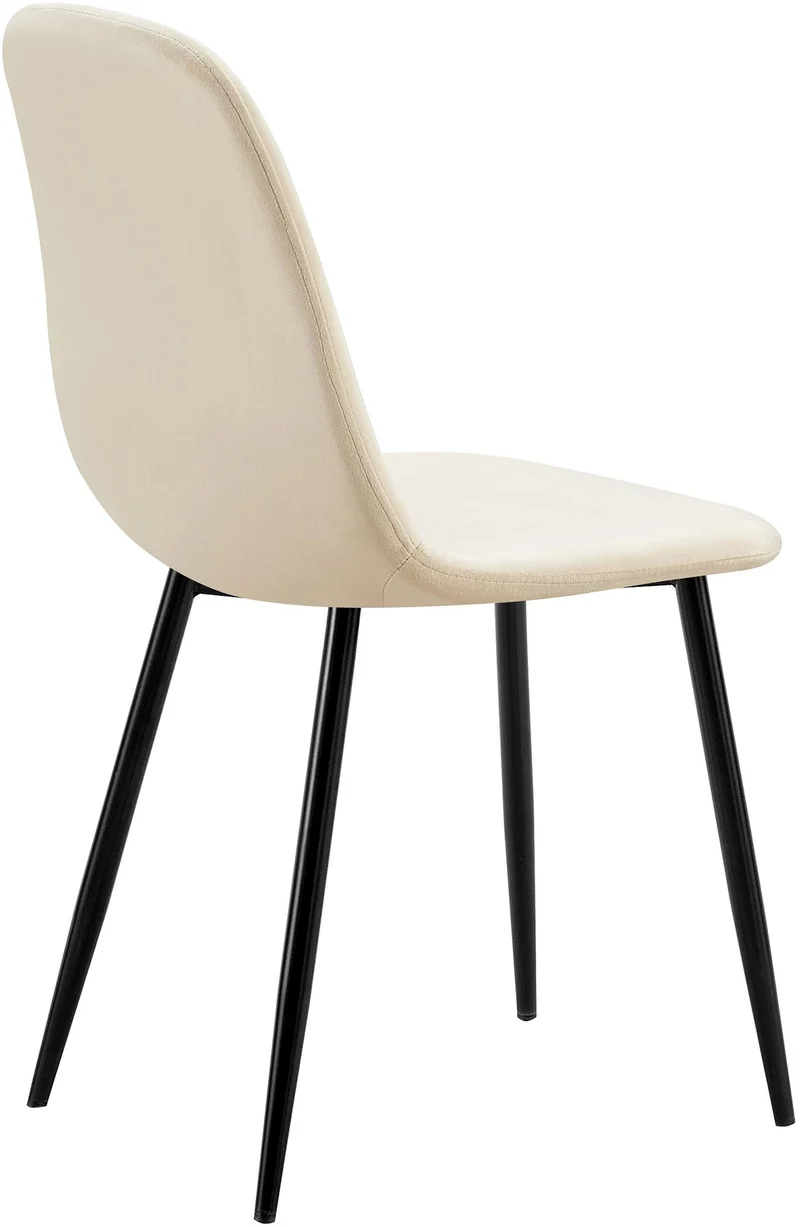 Chaise de salle à manger x1 design moderne coutures verticales velours crème et pieds en métal noir 10_0001981