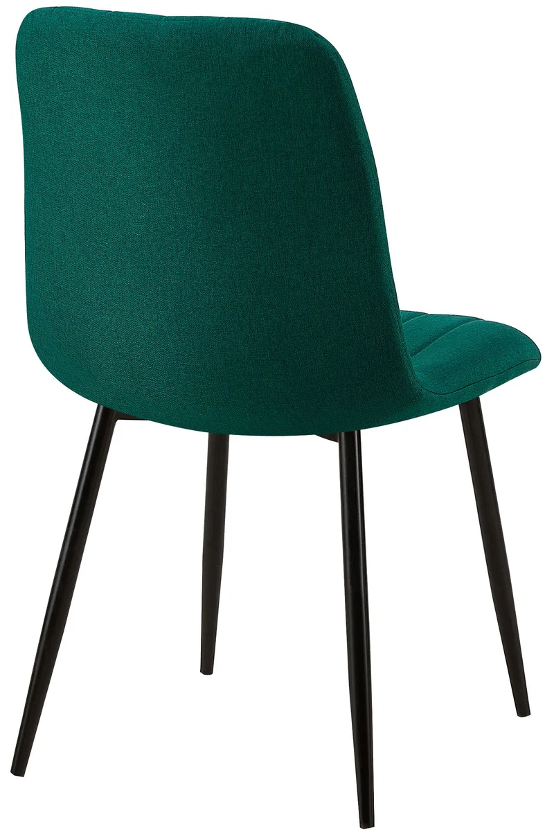 Chaise de salle à manger x1 avec coutures décoratives en tissu vert foncé et pieds en métal noir 10_0002212