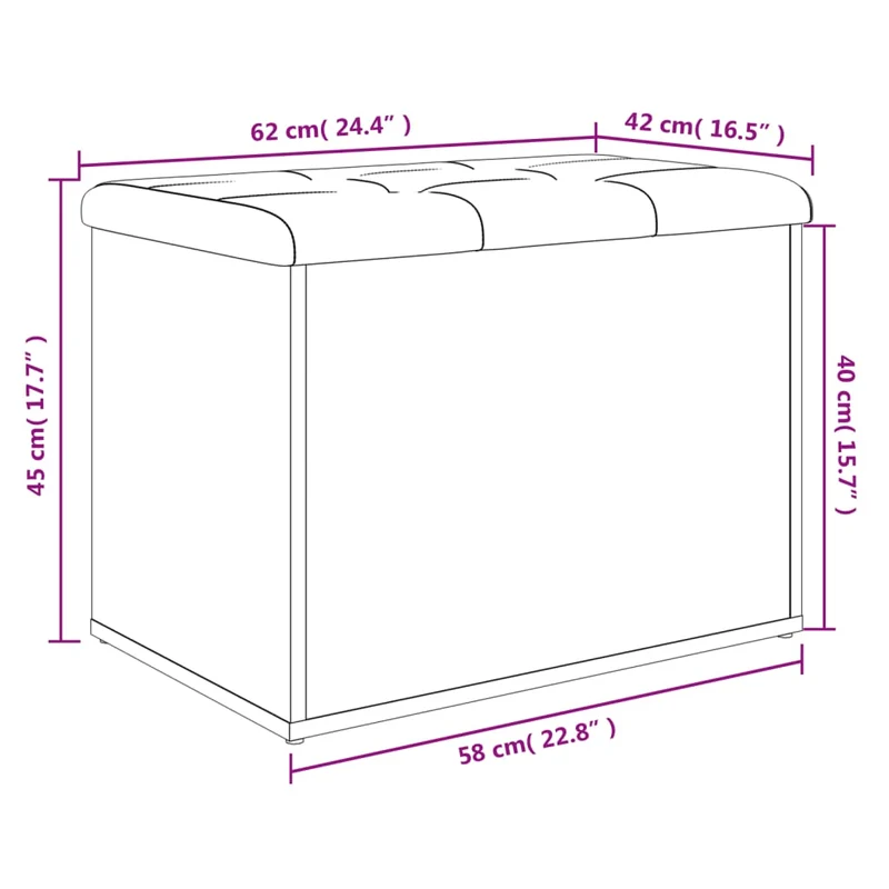 Banc banquette de rangement couleur chêne sonoma 62 x 42 x 45 cm bois d'ingénierie brun DEC024753