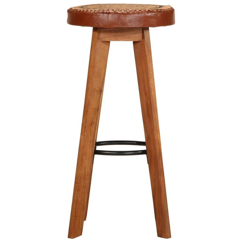 Lot de 2 tabourets de bar chaises hautes en cuir véritable et bois d'acacia design rétro DEC029568