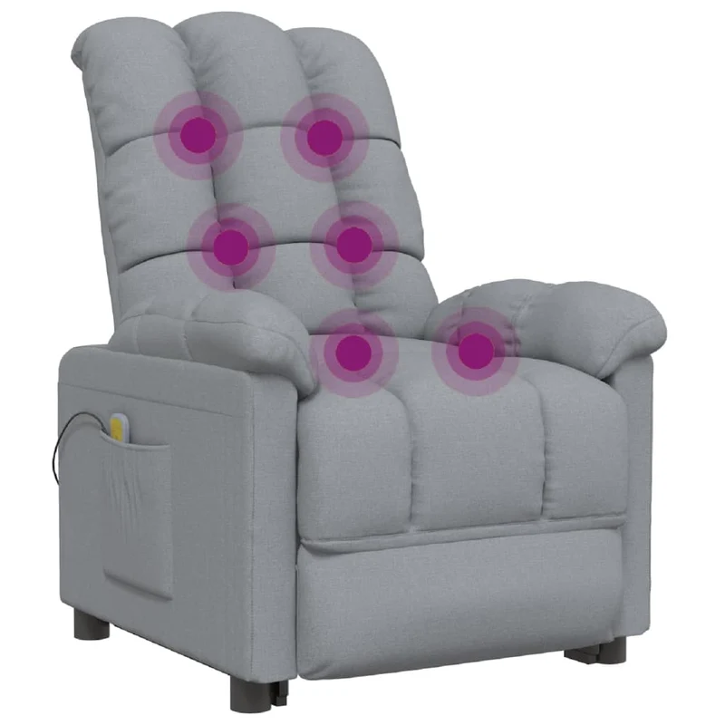 Fauteuil de relaxation avec fonction d'inclinaison manuelle et massage en tissu gris clair DEC029195