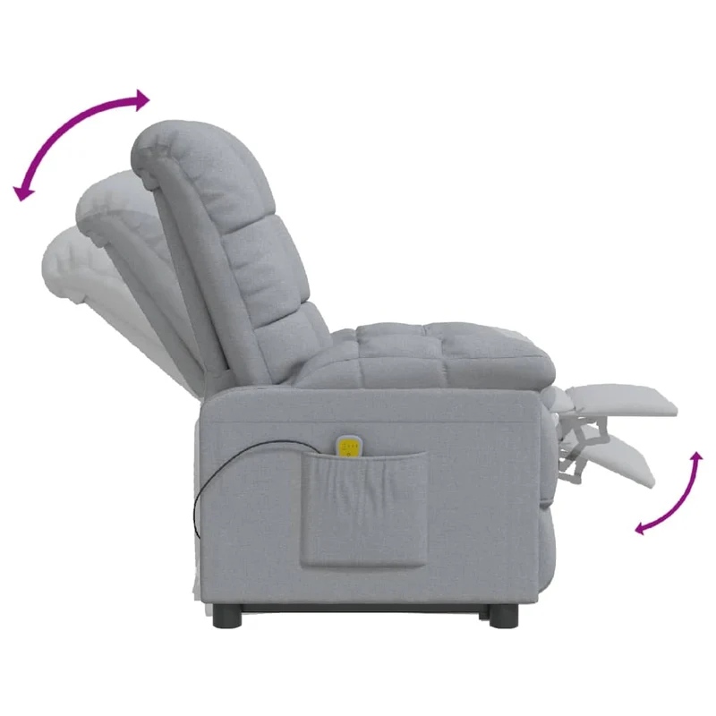 Fauteuil de relaxation avec fonction d'inclinaison manuelle et massage en tissu gris clair DEC029195