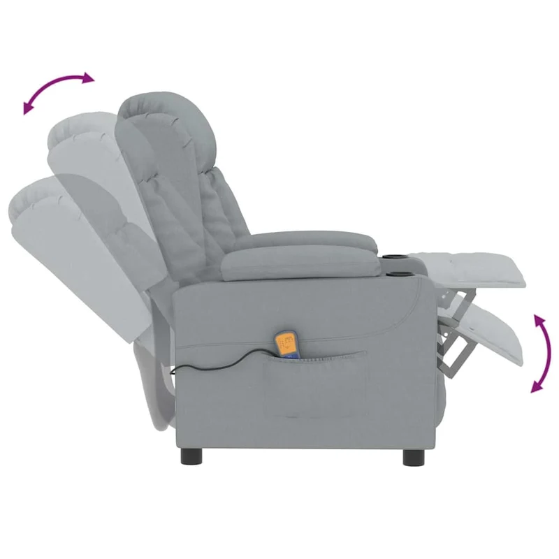 Fauteuil de relaxation avec fonction d'inclinaison manuelle et massage en tissu gris clair DEC029193