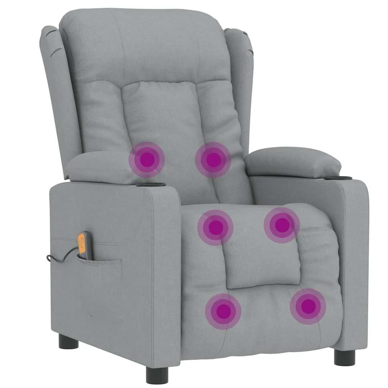 Fauteuil de relaxation avec fonction d'inclinaison manuelle et massage en tissu gris clair DEC029193